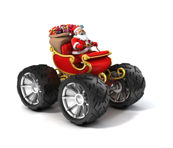 Santa Claus on sleigh with big wheels — Stock Photo, Image