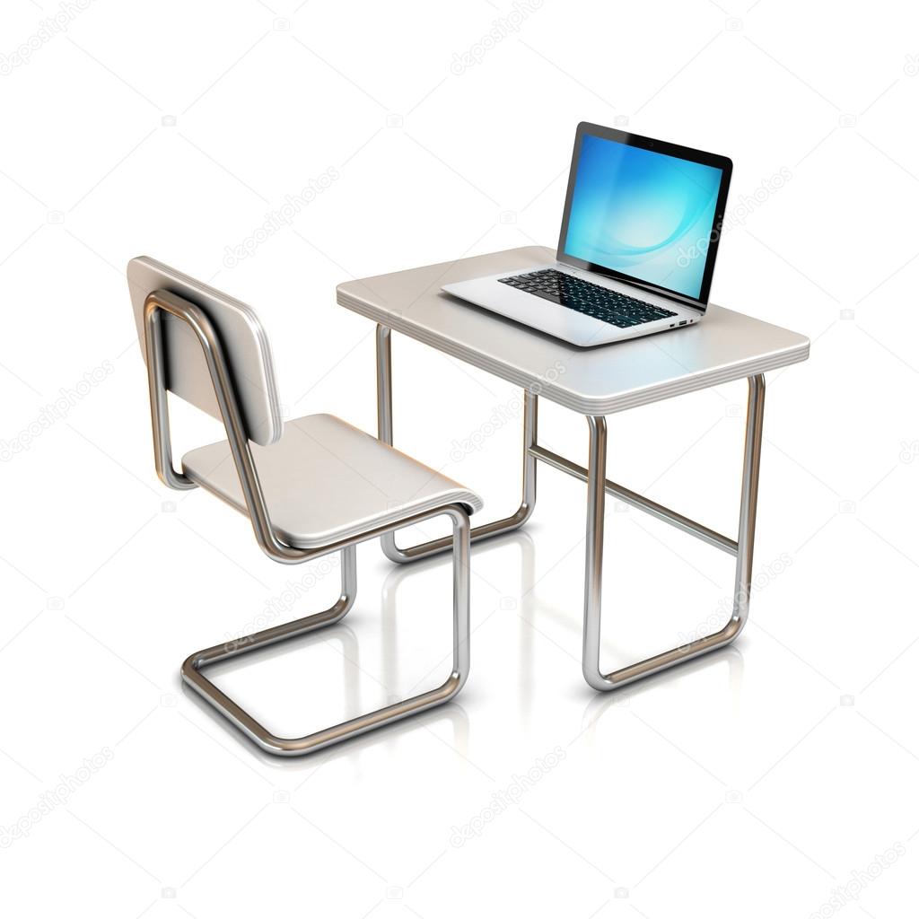 ノート パソコン学校の机と椅子 ストック写真 C Koya979
