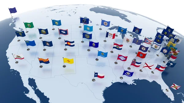 ABD Birleşik Amerika kıtası üzerinde bayrakları — Stok fotoğraf