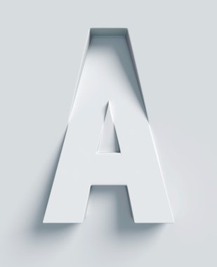 Letter A slanted 3d font engraved and extruded from the surface clipart