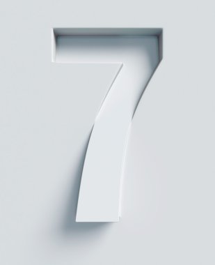 Number 7 slanted 3d font engraved and extruded from the surface clipart