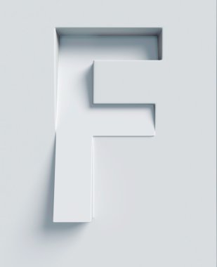 Letter F slanted 3d font engraved and extruded from the surface clipart