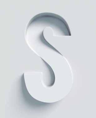 Letter S slanted 3d font engraved and extruded from the surface clipart