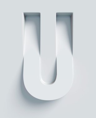 U harfi eğimli 3d yazı tipi kazınmış ve yüzeyden kalıptan çekilmiş