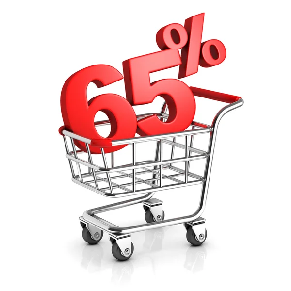 65 percent discount in shopping cart — Stock Photo, Image