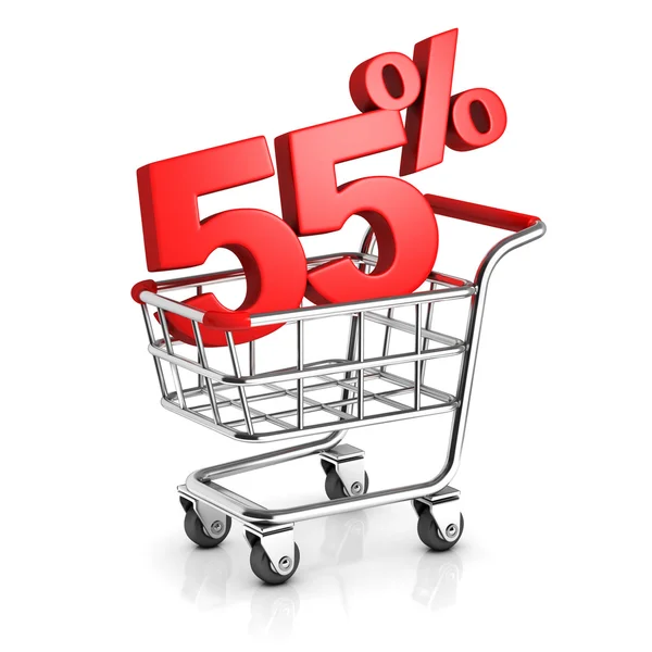 55 percent discount in shopping cart — Stock Photo, Image