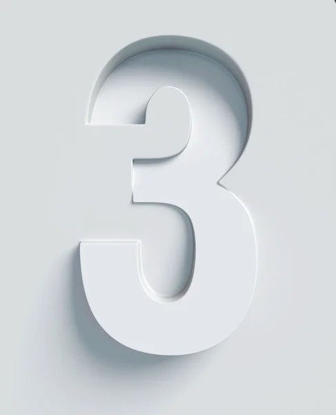Numero 3 carattere 3d inclinato inciso ed estruso dalla superficie — Foto Stock