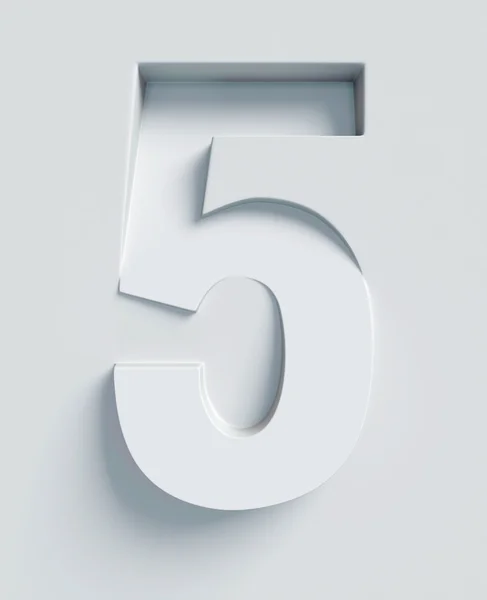 Number 5 slanted 3d font engraved and extruded from the surface — Stock Photo, Image