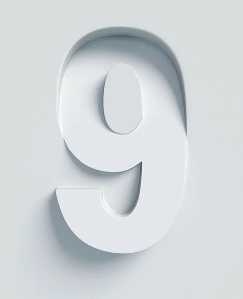 Λοξή 3d γραμματοσειρά των αριθμών 9 χαραγμένο και εξωθείται από την επιφάνεια — Φωτογραφία Αρχείου