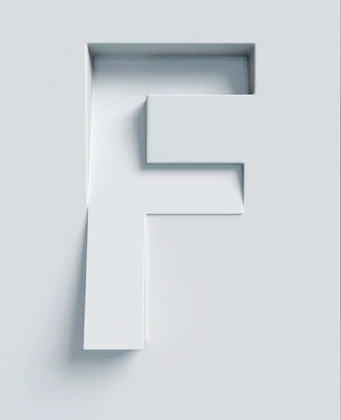 Buchstabe f schräge 3D-Schrift graviert und von der Oberfläche extrudiert — Stockfoto