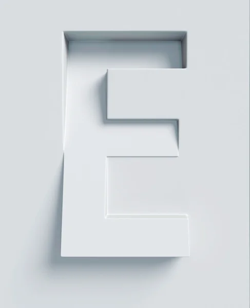 Letra E inclinada fuente 3d grabada y extruida de la superficie — Foto de Stock
