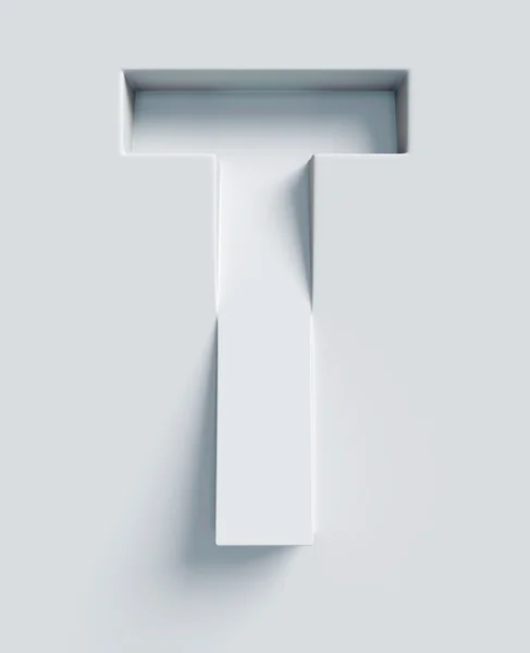 Letter T slanted 3d font engraved and extruded from the surface — Stock Photo, Image