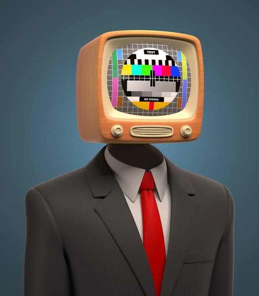 Business man with retro tv on his head — Stock Photo, Image