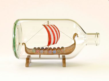 viking ship in glass bottle clipart