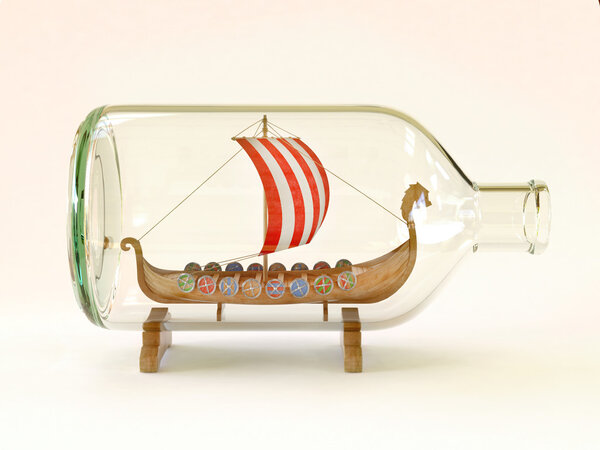 viking ship in glass bottle