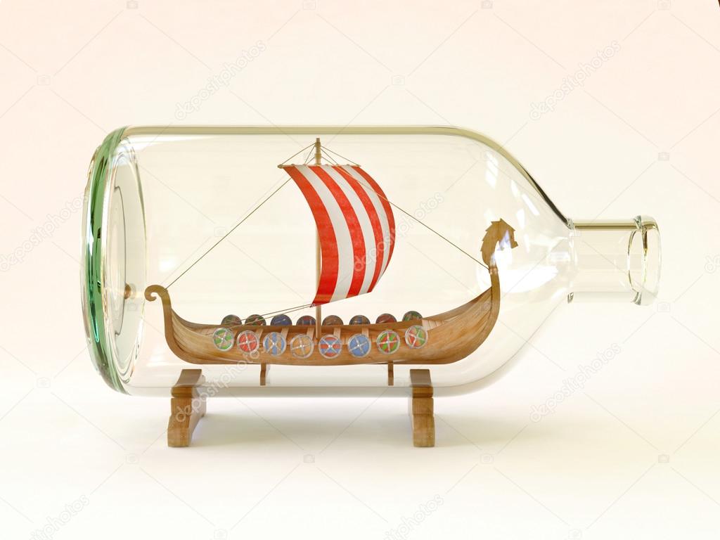 viking ship in glass bottle