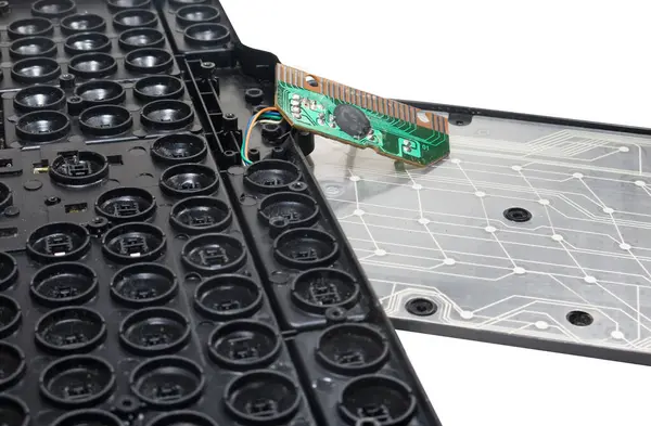 Cracked Keyboard Isolated White Background Electronics Trash Concept — Zdjęcie stockowe