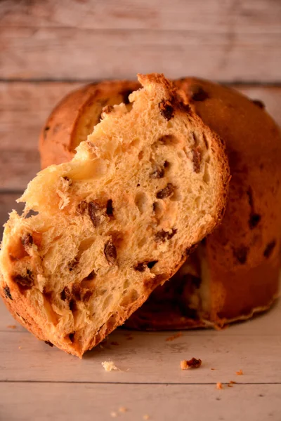 Skiva Italiensk Jul Panettone Dessert Traditionell Söt Mat — Stockfoto