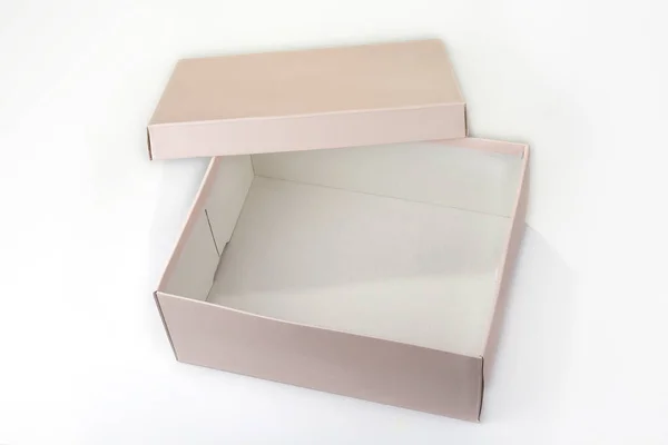 Leere Rosa Papierschachtel Mit Deckel Auf Weißem Papier — Stockfoto