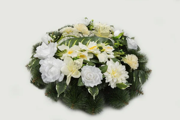 Mourning wreath for funeral on a white