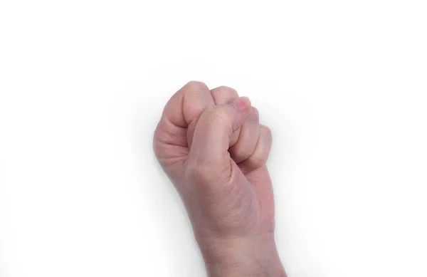 Mão Mulher Num Branco Punho Batido — Fotografia de Stock