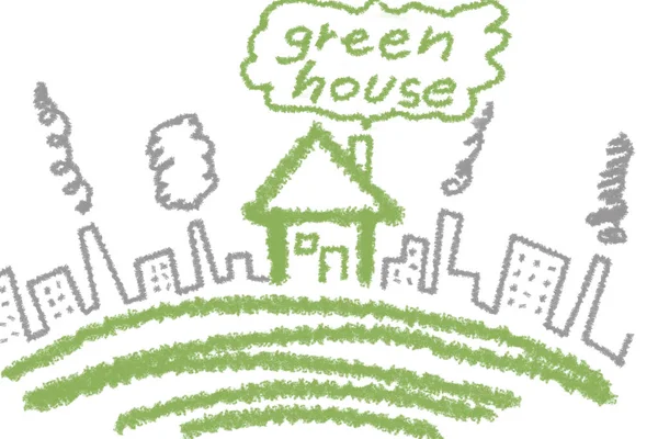 Maison Verte Contre Polution Concept Environnemental — Photo