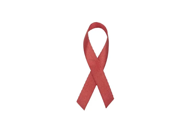 Red Ribbon Breast Cancer Sybmol White — Stock Photo, Image