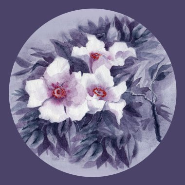 Klasik bir tarzda beyaz zemin üzerine suluboya çiçek