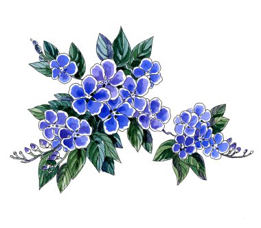 Klasik bir tarzda beyaz zemin üzerine suluboya çiçek