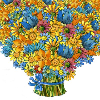 Klasik bir tarzda beyaz zemin üzerine suluboya çiçek