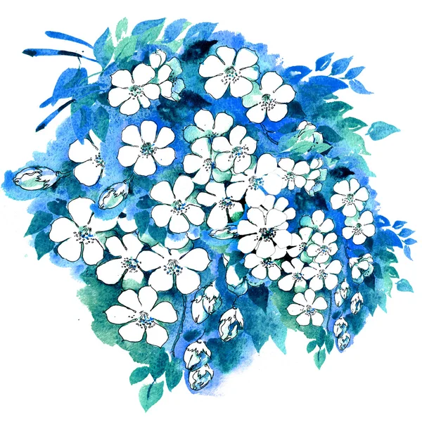 Flores de aquarela em um estilo clássico em um fundo branco — Fotografia de Stock