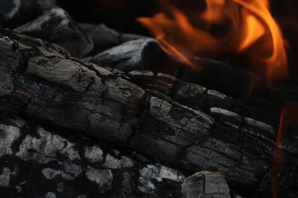 Wędzone Kłody Spłonęły Żywym Ogniu Atmosferyczne Tło Płomieniem Ogniska Niewyobrażalny — Zdjęcie stockowe