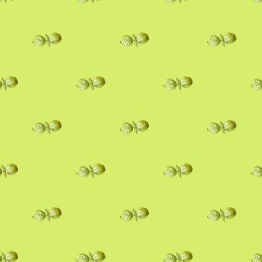 Yeşil arka planda pürüzsüz yeşil yaprak deseni. Fesleğen tekrarlayan süs arkaplanı, yiyecek eko afişi. Yaratıcı poster, sanat yiyeceği duvar kağıdı