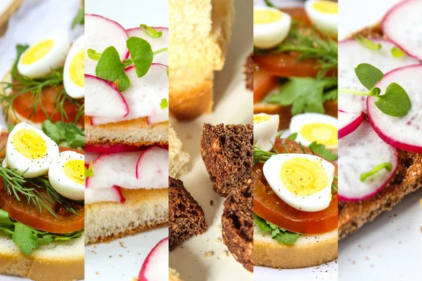 Food Foto Collage Sandwiches und Semmeln — Stockfoto
