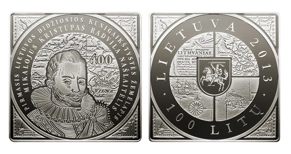 Circulație comemorativă 100 litas monedă — Fotografie, imagine de stoc
