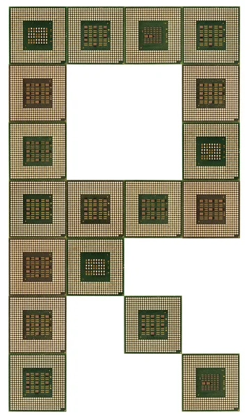 Buchstabe r aus alten und schmutzigen Mikroprozessoren — Stockfoto