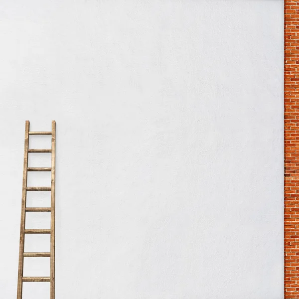 White wall with a wooden ladder — Stock Photo, Image