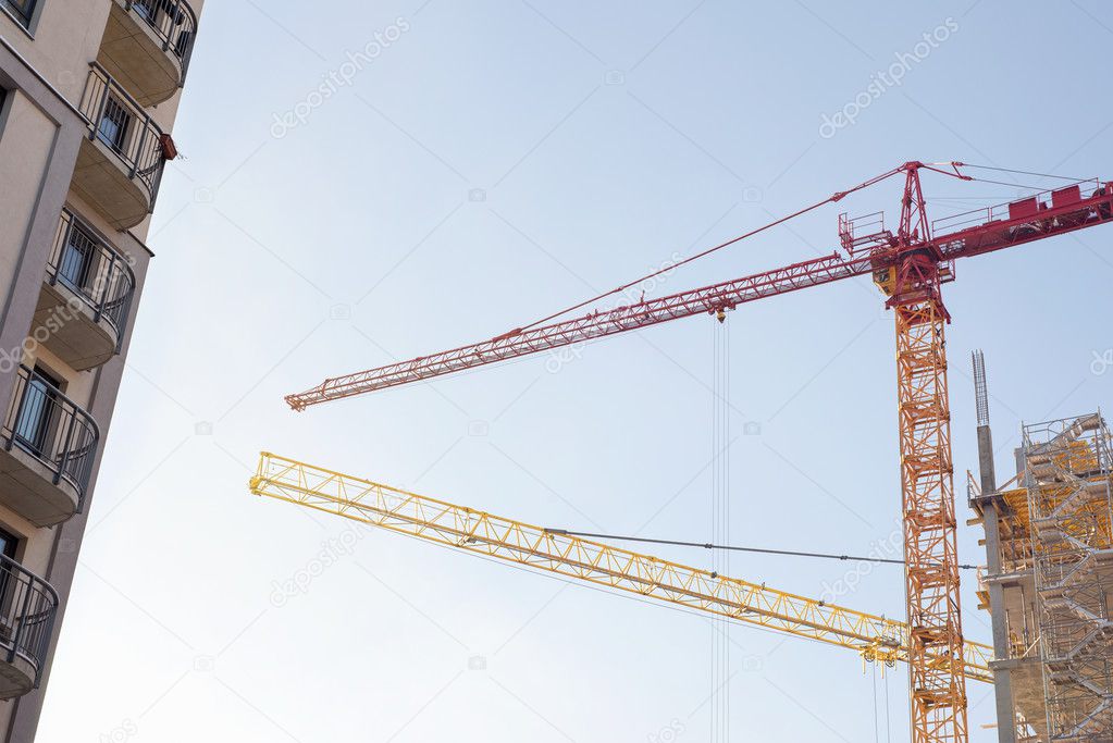 construction site, building and cranes