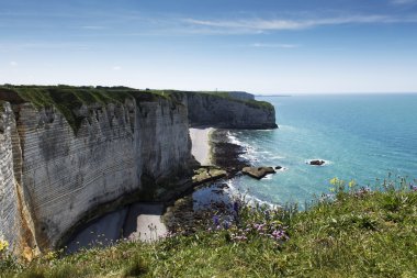 Etretat Normandy, Fransa için etkileyici kayalıklarla