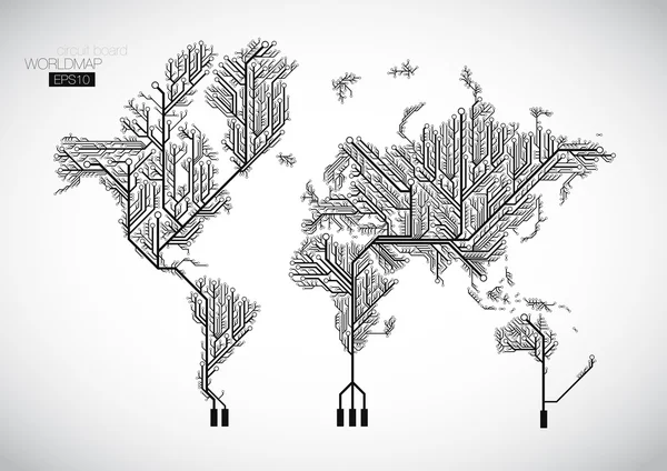 Circuit board world map vector background. — Stock Vector