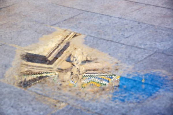 Reflection Basilica Zaragoza Spain Reflected Puddle — Stock Photo, Image