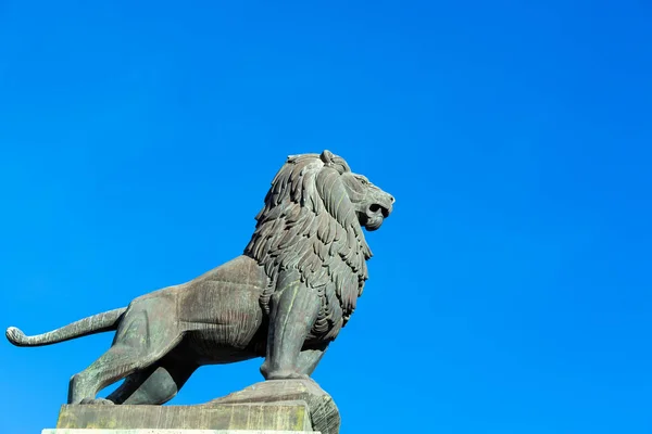 Άγαλμα Λιονταριού Ωραίο Γαλάζιο Ουρανό Στη Σαραγόσα Της Ισπανίας — Φωτογραφία Αρχείου