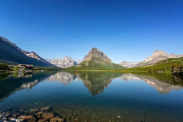 Beautiful Reflection Many Glacier Lake Glacier National Park — Stock Photo, Image