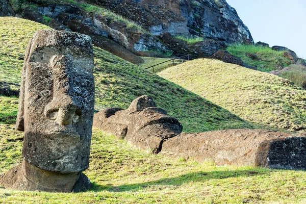 Ayakta ve Moai heykeller yalan — Stok fotoğraf