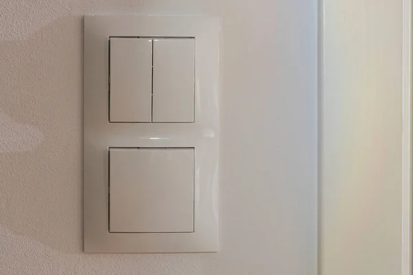 Close View White Light Switch Pair Wall Building Construction Elements — Stock Photo, Image