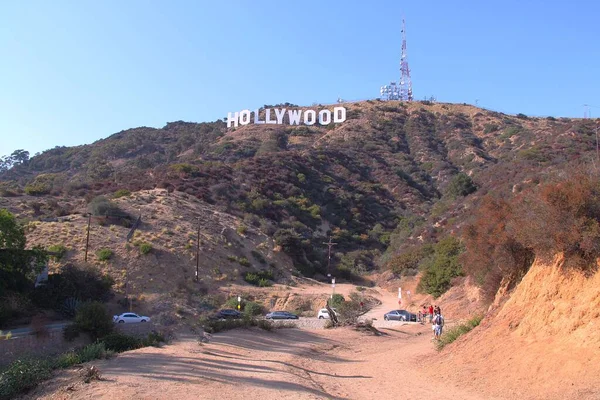 Hollywood Tábla Kék Háttér Világhírű Mérföldkő Los Angeles Kalifornia — Stock Fotó