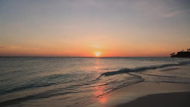 Gyönyörű Naplemente Aruba Szigeti Eagle Beach Karib Tenger Csodálatos Természet — Stock videók