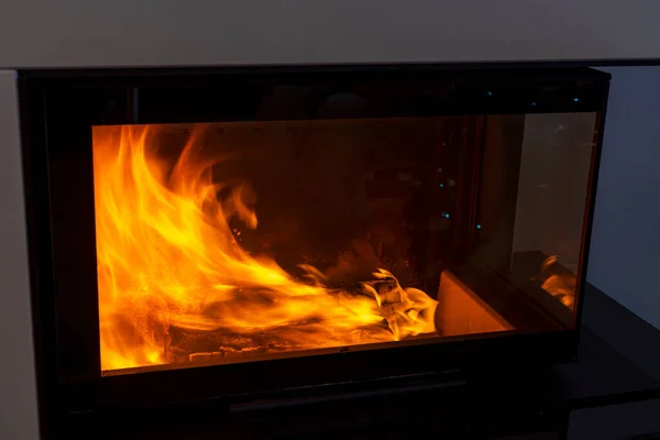 Beautiful View Burning Wood Fireplace Beautiful Backgrounds — Stock Photo, Image