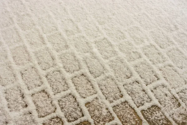 Pohled Krásné Sněhem Pokryté Dlažební Desky Koncept Textury Zimního Vzoru — Stock fotografie