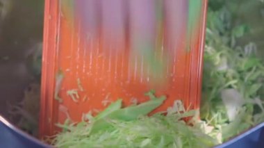 Lahana doğrayan kadının yakın plan görüntüsü. Sağlıklı yeme kavramı